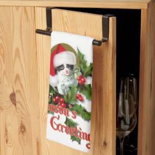 Old Style Weihnachten Kitten Jahreszeit Grüße Geschirrtuch