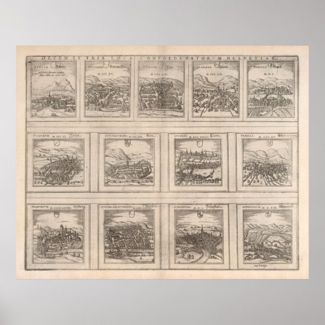 Old Switzerland Cities Map (1575) Poster (Vorne)