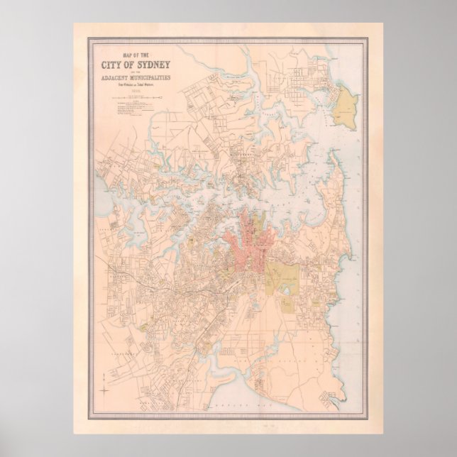Old Sydney Australia Map (1890) Poster (Vorne)