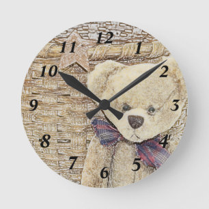 Old Teddy Bear Clock Runde Wanduhr