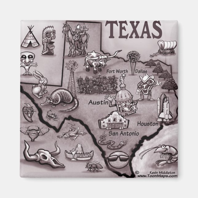Old Texas Cartoon Map Magnet (Vorne)