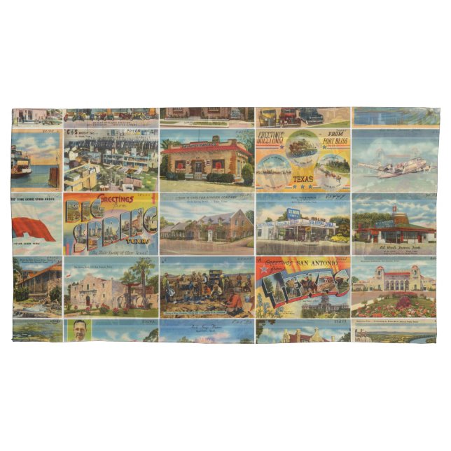 Old Texas Postcards Pillowcase Kissenbezug (Vorderseite)