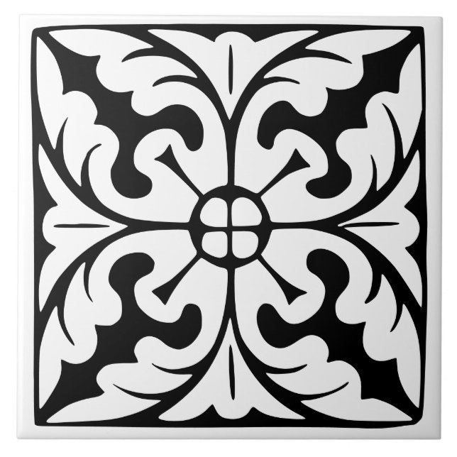 Old Time Classic: Black and White Traditional Fliese (Vorderseite)