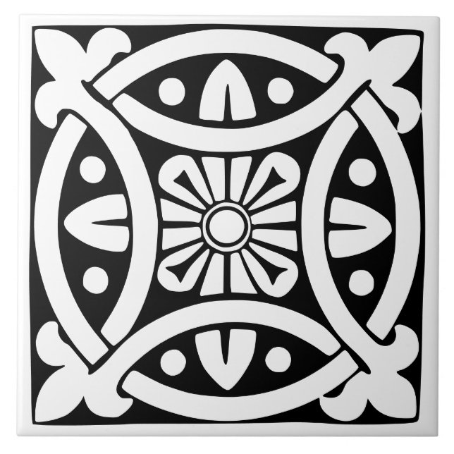 Old Time Classic: Black and White Traditional Fliese (Vorderseite)