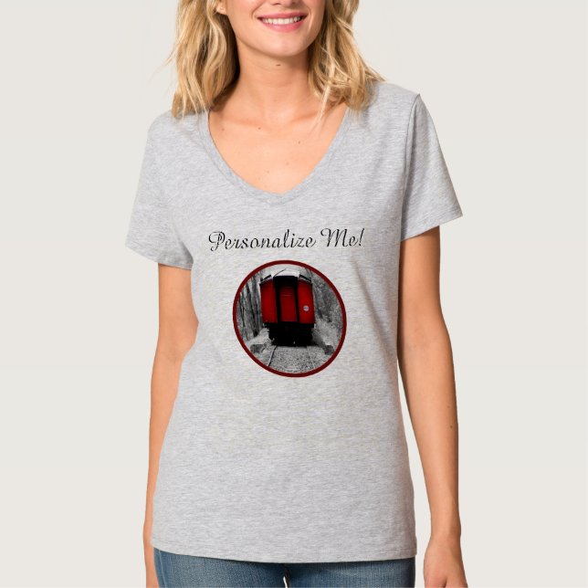 Old Time Steam Train Rot und Schwarz T-Shirt (Vorderseite)