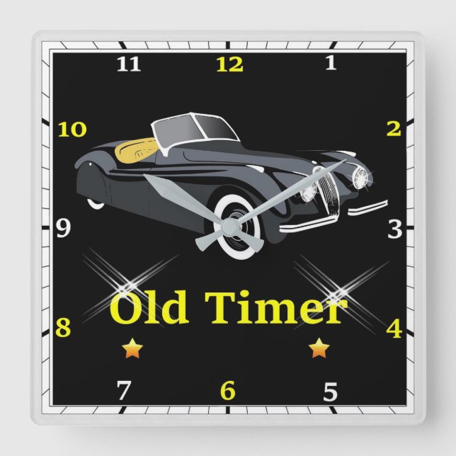 Old Timer Jaguar Wall Clock Quadratische Wanduhr (Vorderseite)