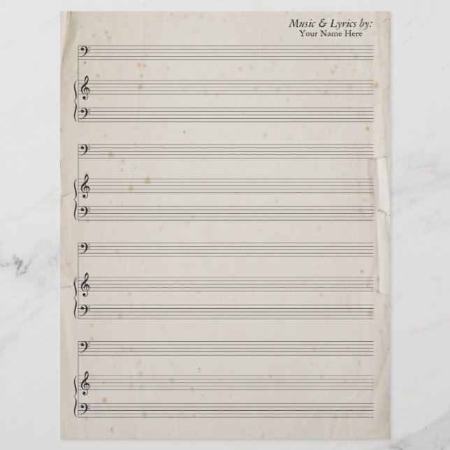 Old Torn Edges Blank Sheet Music Bass Clef (Vorderseite)