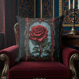 Old Victorian Black with Red Rose Kissen
