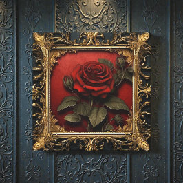 Old Victorian Black with Red Rose Leinwanddruck