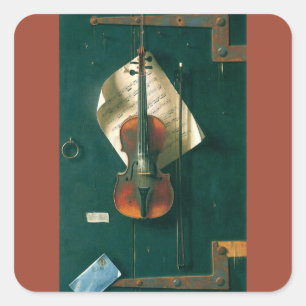 Old Violin Still Life von William Michael Harnett Quadratischer Aufkleber