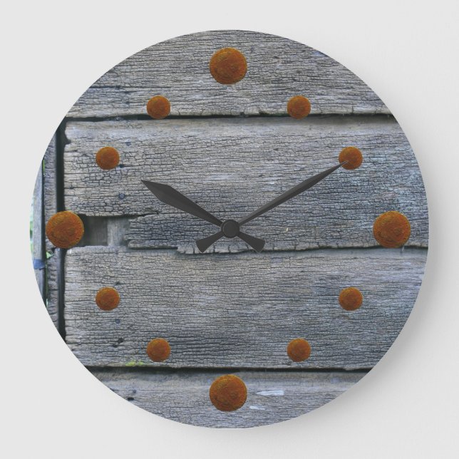 Old Weathered Wood Wall Clock Große Wanduhr (Vorderseite)