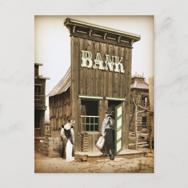 Old West Bank Robbery Postkarte (Vorderseite)