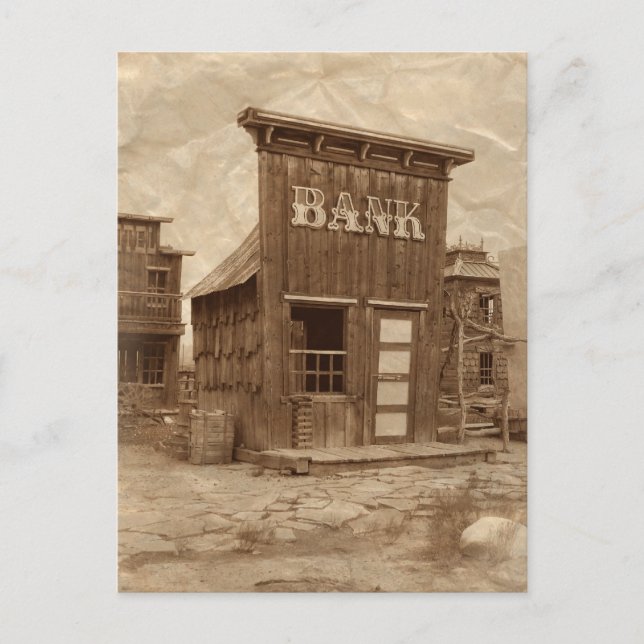 Old West Bank Sepia Postkarte (Vorderseite)