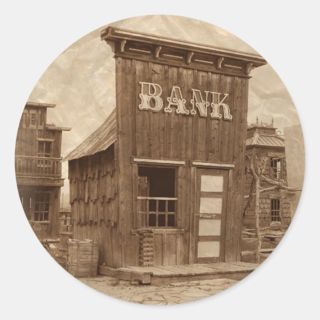 Old West Bank Sepia Runder Aufkleber (Vorderseite)