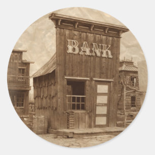 Old West Bank Sepia Runder Aufkleber