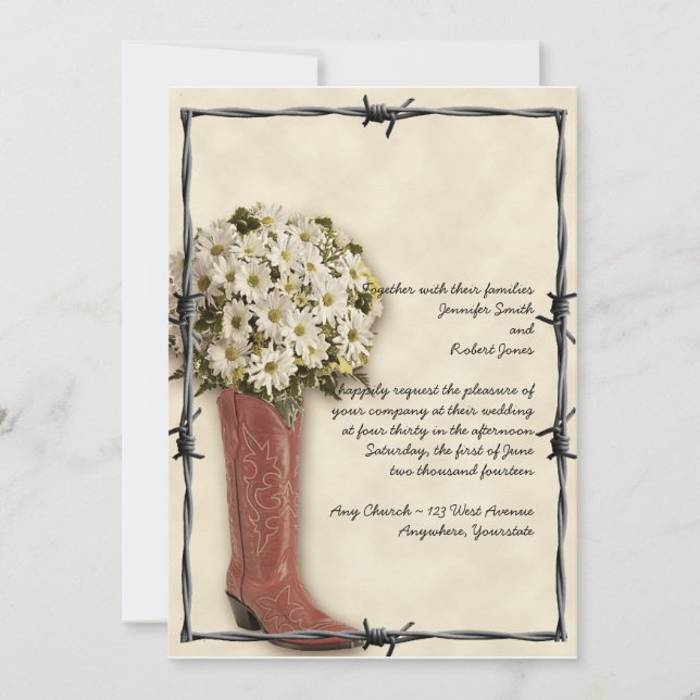 Old West Boot Bouquet Faded 2 Faire-part de mariag (Devant)