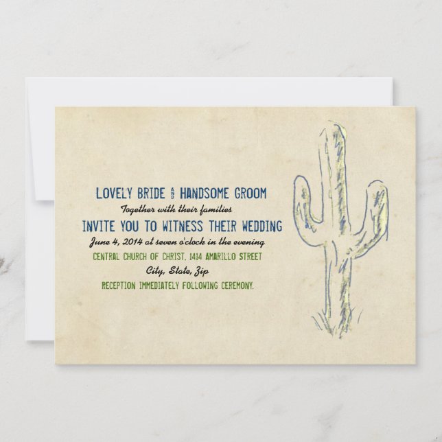 Old West Cactus Faire-part de mariage ouest (Devant)