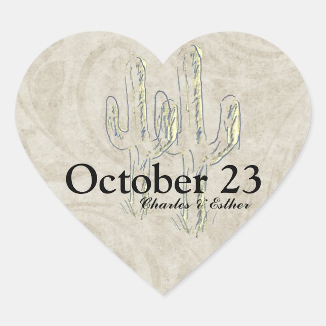 Old West Cactus Save the Date Herz-Aufkleber (Vorderseite)