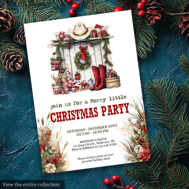 Old West Christmas party printable red green  Einladung (Old West Christmas party printable red green invite

)