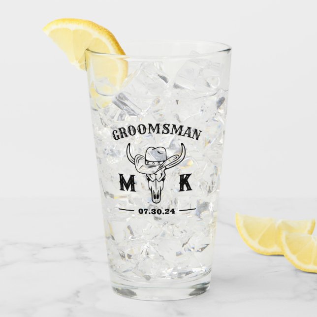 Old West Cowboy Personalisierte Trauzeuge Monogram Glas (Vorderseite Ice)