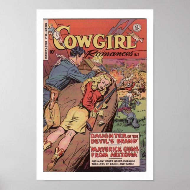 Old West Cowgirl Romamce und Art Print Poster (Vorne)