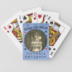 Old West Custom Foto Personalisiert Blue Wood Spielkarten