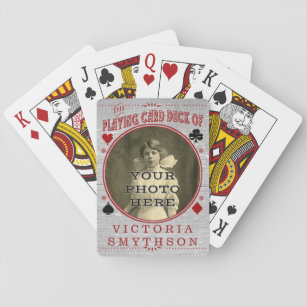 Old West Custom Foto Personalisiert Graues Holz Spielkarten