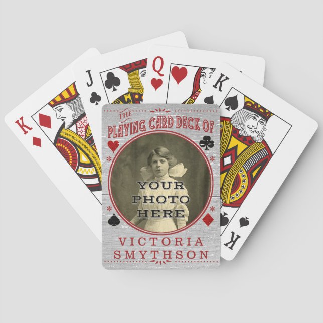 Old West Custom Foto Personalisiert Graues Holz Spielkarten (Rückseite)