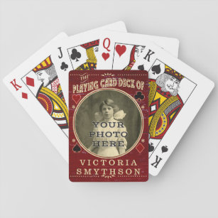 Old West Custom Foto Personalisiert Red Wood Spielkarten