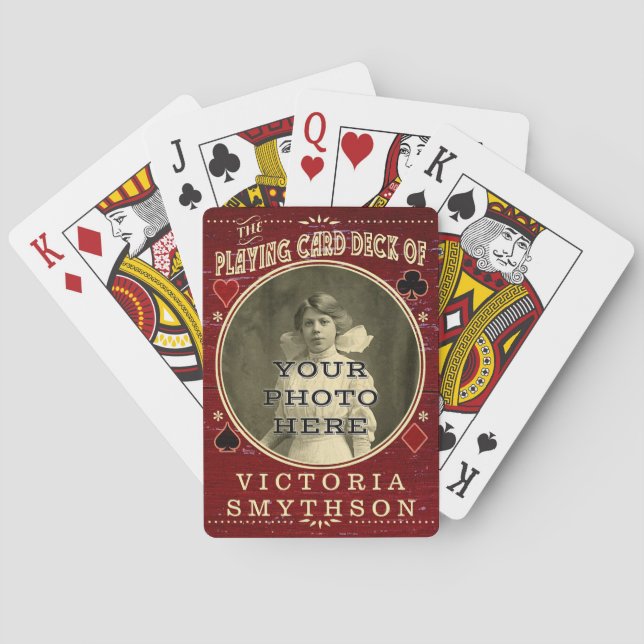 Old West Custom Foto Personalisiert Red Wood Spielkarten (Rückseite)