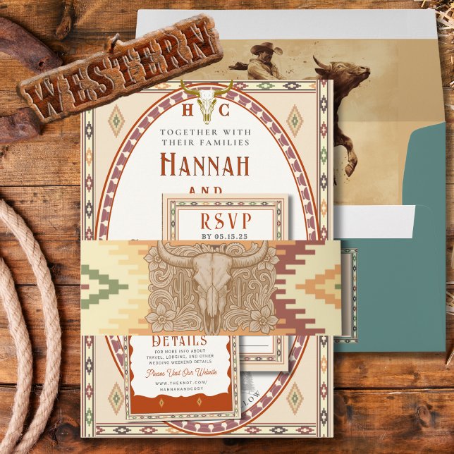 Old West Frontier Wedding Einladung Bauchband Einladungsbanderole (Von Creator hochgeladen)