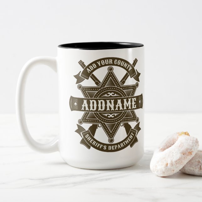 Old West Sheriff Deputy Rifles Badge Personalized Zweifarbige Tasse (Mit Donut)