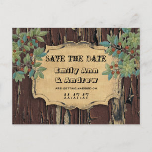 Old Wood Country Chic Save the Date Ankündigungspostkarte
