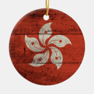 Old Wooden Hong Kong Fahne Keramikornament