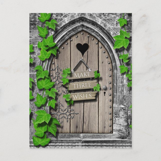 Old Wooden Magical Fantasy Fairy Wishing Door Postkarte (Vorderseite)