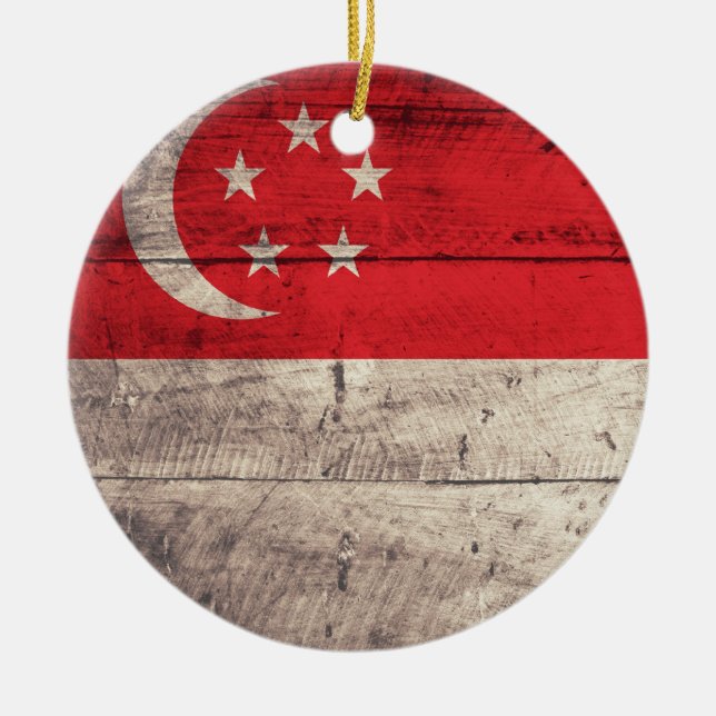 Old Wooden Singapore Flag Keramik Ornament (Vorne)