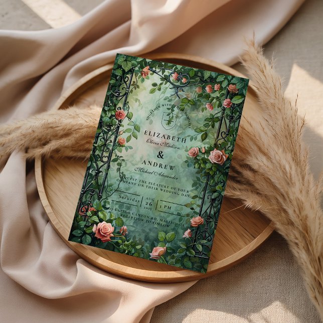 Old World Botanical Rose Garden Wedding Einladung (Von Creator hochgeladen)