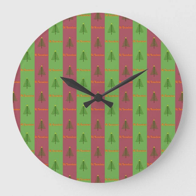 Old World Christmas Tree Pattern Evergreen Große Wanduhr (Vorderseite)