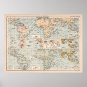 Old World Cocoa & Spices Map (1907) Poster