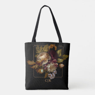 Old World Dark Floral Bouquet mit Monogramm Tasche