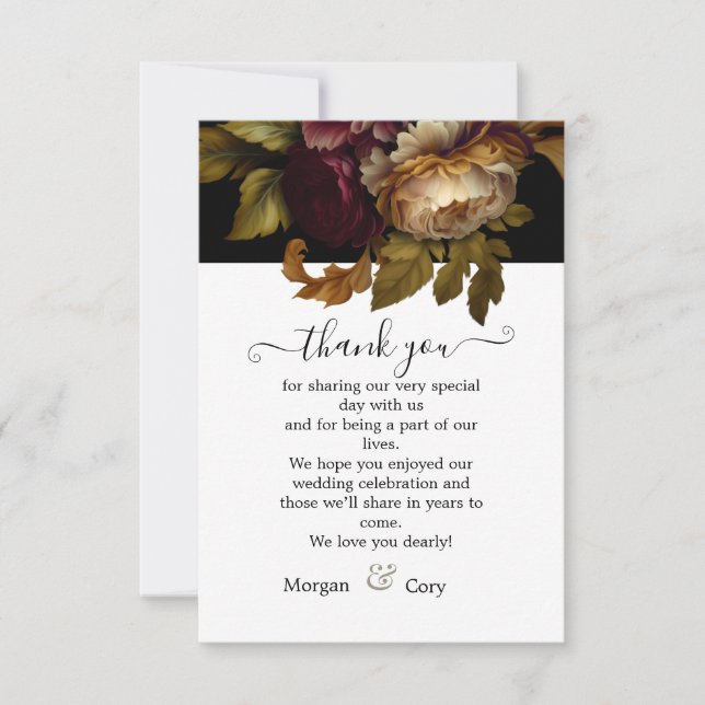 Old World Dark Floral Wedding Vielen Dank Dankeskarte (Vorderseite)