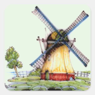 Old World Dutch Windmill Quadratischer Aufkleber