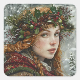 Old World Lady Quadratischer Aufkleber