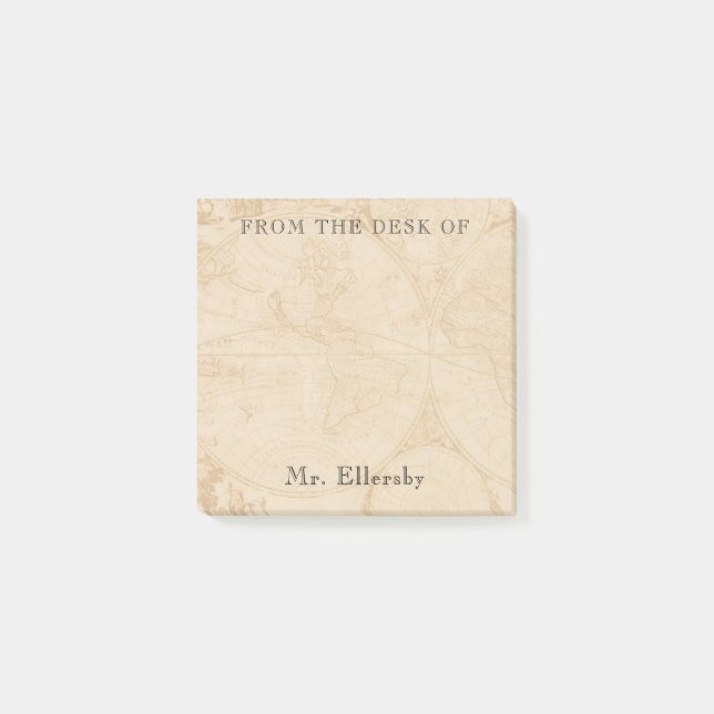 Old World Map Add Name 3x3 Post-it Klebezettel (Vorderseite)