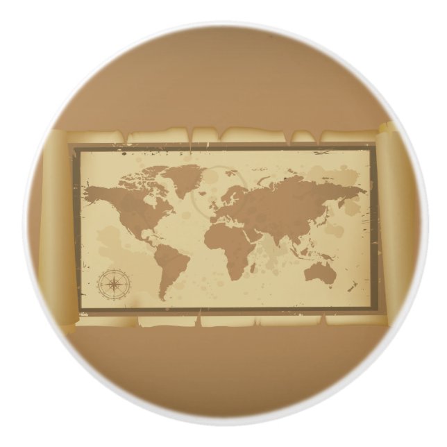 Old World Map Keramik Knob Keramikknauf (Vorderseite)