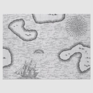 Old World Map Segelkarte auf Grau-Decoupage Seidenpapier