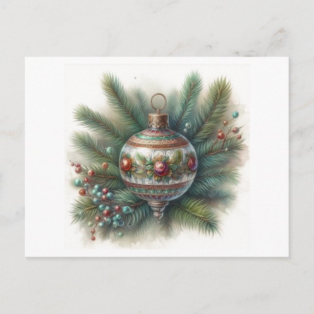Old World Nostalgia with Pine Christmas Ornament  Postkarte (Vorderseite)