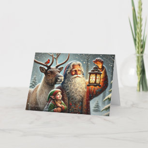Old World Santa Lantern Elf Rentier Kardinal Snow Feiertagskarte
