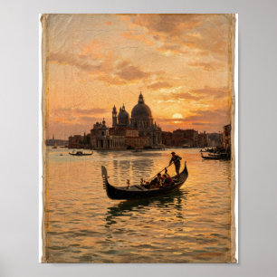 Old World Venice Canal Gondola Dämmerung II Poster