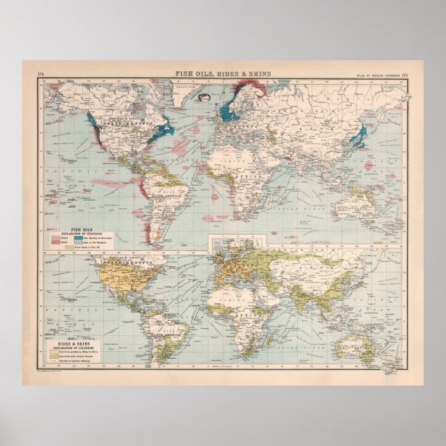 Old World Whaling Map (1907) Poster (Vorne)